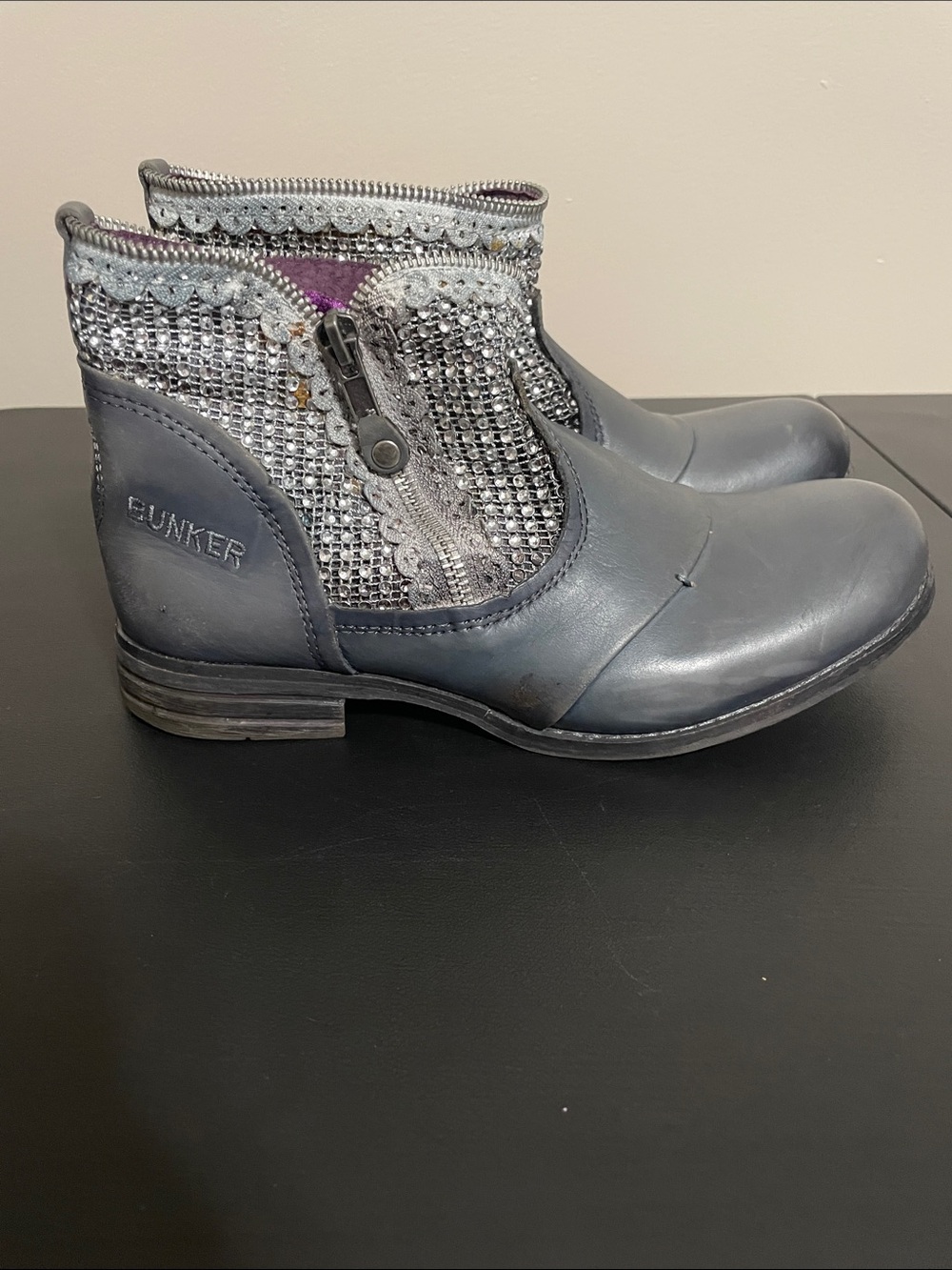 Bunker Grey Embellished Ankle Booties Size 38